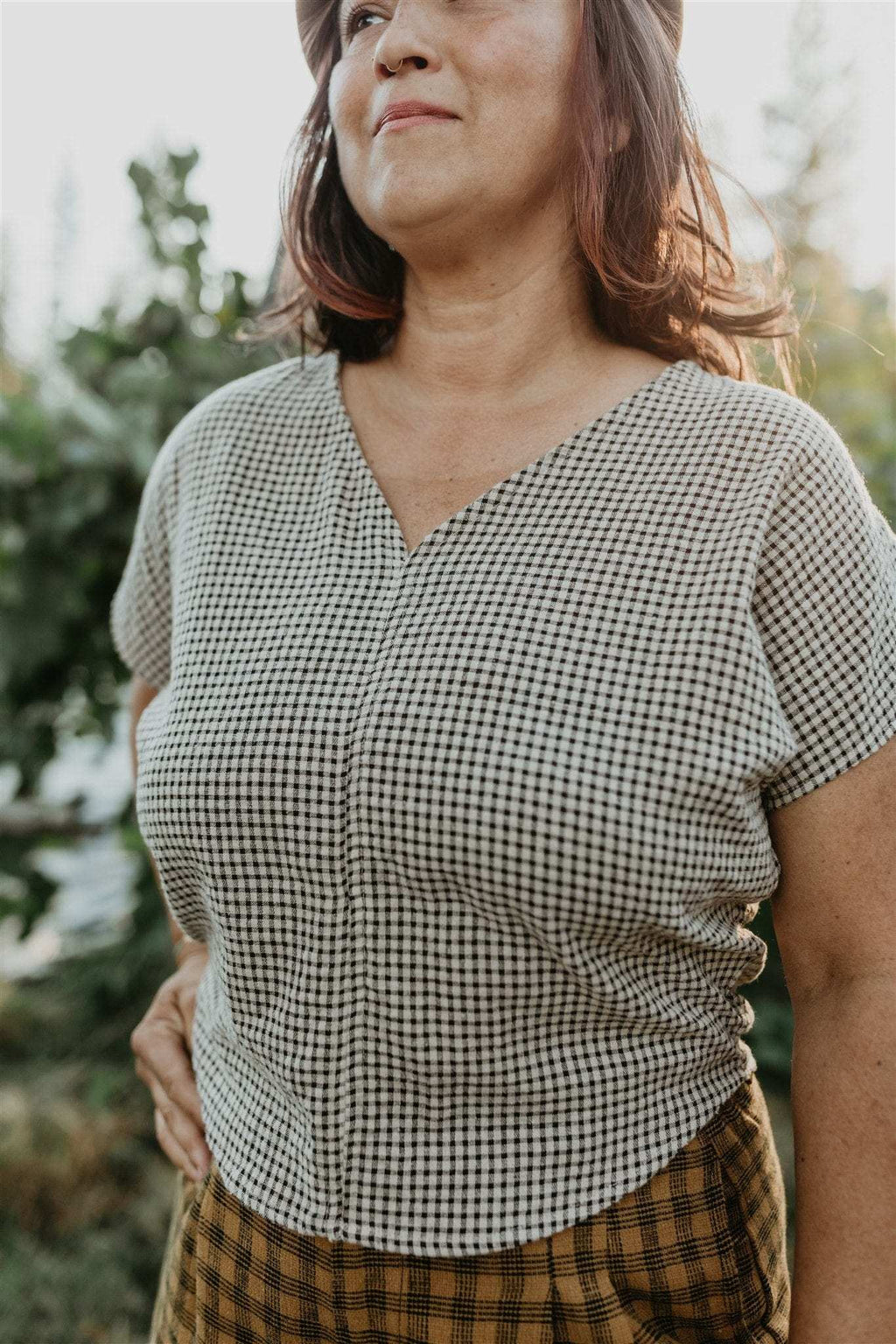 Dolman Top in Black & Oat Cotton Gingham