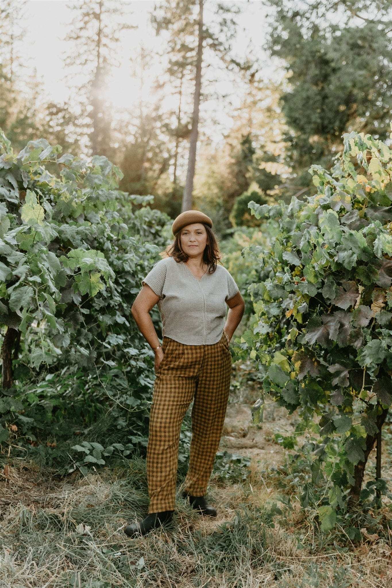 Dolman Top in Black & Oat Cotton Gingham